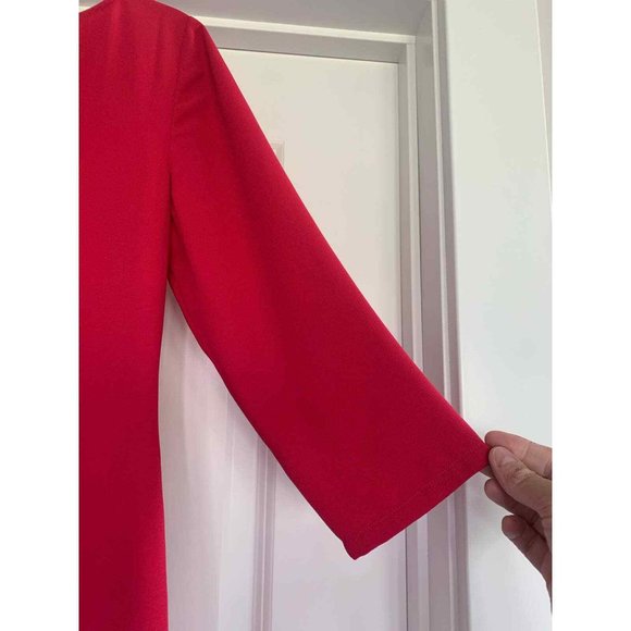 FREE🌟Leith Nordstrom Hot Pink 3/4 Sleeve Boat Neck Keyhole Crepe Shift Dress - Picture 6 of 9